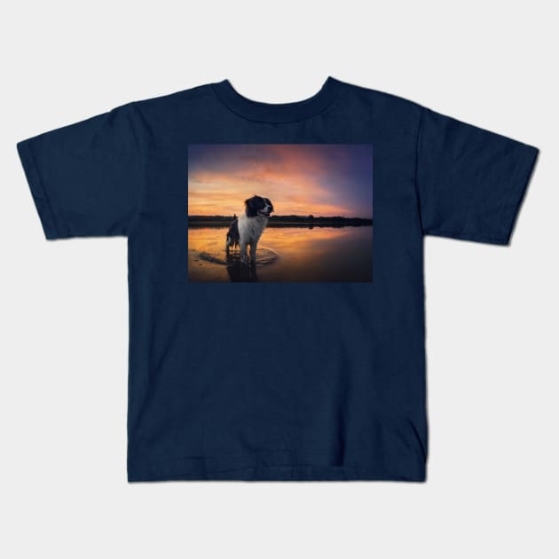 beautiful dog at sunset Kids T-Shirt by psychoshadow